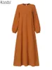 Ubranie etniczne Zanzea Solid muzułmańska sukienka modowa Kobiet One -długi rękaw Sundress Elegancki vintage szat Turkish Abaya Kaftan Isamic 230227