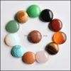 car dvr Stone Natural 16Mm Round Loose Beads Opal Rose Quartz Tigers Eye Turquoise Cabochons Flat Back For Necklace Ring Earrrings Jewelry D Dhsjk