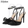 Robe chaussures Eilyken soie papillon noeud femmes pompes sexy bout pointu cheville boucle sangle mince talons hauts femme chaussures violet designer sandalesl230227