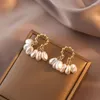 Dos Boucles d'Oreilles Baroque Imitation Perle Femme Moustique Bobine Plaque Sans Clip Percé