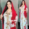 Vestido de fita étnica maxi para mulheres do leste médio branco floral plus size robe muçulmano dubai peru