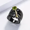 Cluster Rings Retro Geometric Shape Women's Ring Two-tone Inlaid Topaz Green Zircon Jewelry Exquisite Unisex Couple RingCluster