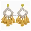 car dvr Dangle Chandelier Bohemian Rattan Tassel Earrings For Women Lightweight Boho Jewelry Handmade Weaving Geometric Long Drop Statemen Dh3Dc