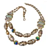 Цепи yygem 2 Strands Amazonite Druzy Culturet Freshwater Biwa Pearl Murano Glass Gold Late Chain Ожерелье 21 "