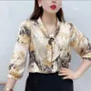 Kvinnor BLOUSES SHIRTS Women Spring Summer Style Chiffon Lady Casual Half Sleeve Bow Tie Collar Tryckta toppar DF4198 230227