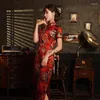 Etniska kläder sexiga satin kvinnliga qipao vintage kinesisk aftonklänning vestidos mandarin krage klassisk tryck cheongsam plus size s-4xl