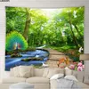 Tapisserier Natural Landscape Tapestry Forest Ocean Green Plants Flowers Peacocks Animal Garden Scenery Wall Hanging Beach Handduk Heminredning