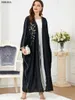 Etniska kläder muslimska abaya dubai klänning marockansk kaftan batwing hylsa gulf mantel lösa jalabiya turkiska klänningar applikationer klänning islam 230227