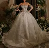 Robe de mariée de luxe robe de bal sans manches bateau paillettes appliques perlées dentelle 3D volants diamant perles robes de mariée grande taille sur mesure robe de novia