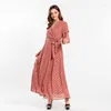 Ethnic Clothing Maxi Dress For Women Wrap V Neck Print Gold Middle East Duabi Turkey Arabic Plus Size Long Robe Islamic 2023