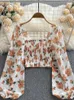 Women's Blouses YuooMuoo French Romantic Floral Print Women Shirts 2023 Early Autumn Long Sleeve Chiffon Crop Tops Y2K Ladies Blusas