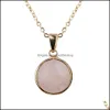 CAR DVR PENDANT NECKLACES 8Styles Natural Stone Pink Rose Quartz Heart Round Shape Necklace For Women Jewelry Drop Delivery Pendants DHJ1O