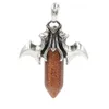 Naturlig kristallmetyst helande smycken hexagonal punkt silver bat vinge ädelsten hänge för smycken halsbandsarmband