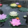 car dvr Garden Decorations Simate Water Lily Outdoor Fishes Pool Decor Fish Tank With 2Layer Flower Petals Leaves Mini Solar Fountain Round Dhkz2