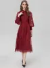 Abiti casual Moaayina Fashion Runway Dress Women Spring Women Mesh Grovini a manicotto Lancia High Waist Vintage Red Party