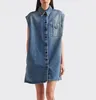 Kim Kardashian same paragraphCasual Dresses Designer Denim Women's Dress Fashion Matching Belt Girl Slim Skirt Summer Beach Street Black Blue Size S-L A8QW