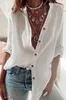 Kadınlar bluz gömlekleri s-5xl büyük boy sonbahar pamuk keten gömlek moda düğmesi kadınlar beyaz gündelik gevşek üstler katı haddelenebilir kol üst blusa 230227