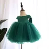 Flickans klänningar Baby Girl Princess Satin Tutu klänning Kort ärmbarn Vintage Big Bow Vestido Party Pageant Birthday Christmas Frocks 1-12Y