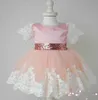 Robes de fille Paillettes dentelle bébé fille robe perles arc princesse robe de baptême pour bébé petite fille robe d'anniversaire élégante pour la fête de mariage