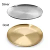 Placas decorativas 1417202326cm Disco de refeições de metal Placa redonda sobremesa de mesa de aço inoxidável cuspindo um prato dourado prateado bandeja rasa z0227