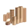 Kraft Paper Cups Soup Bowls Containrar Glass Kraft Mat engångsdessertkopp med lock