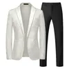 Erkek Suit Blazers Moda Marka Erkekler Jakard Takım Klasik Siyah / Beyaz Moda İş Düğün Ziyafet Partisi Elbise Erkekler Blazers ve Pantolon 230227