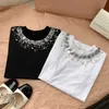 T-shirt da donna firmata Shenzhen Nanyou High-end 2021 Estate nuova scollatura strass stampa lettera manica corta T-shirt da donna V0UT