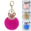 Keychains Cute Mini Fur Ball Keychain Fluffy Faux Pompom Key Chain Rhinestone Pearl Pendant For Women Bag Car Rings