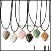 car dvr Pendant Necklaces Gold Edged Natural Crystal Stone Shield Shape Necklace Rose Quartz Hexgonal For Women Men Jewelry Gifts Drop Deliv Dhvih