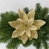 Décorations de Noël P82D 13 cm Glitter Poinsettia Fleur Décoratif Arbre De Noël Fleurs Pour Guirlande Ornements Fête De Mariage Fête Du Printemps