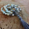 Kedjor 108 Star Cut Amazonite och Labradorite Necklace Mala Pärlor hand knuten med lång tofs juveley