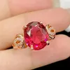 Cluster Rings 18k Rose Gold Filled Red Austrian Crystal Ruby Gemstones Diamonds Flowers For Women Fine Jewelry Trendy Bands Accessories
