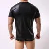 Männer T-Shirts Männer Sexy Leder Hemd Männer T-shirt Faux Einfarbig Schwarz Männlich Tank Tops Unterwäsche Schlank Homosexuell tragen Hohe Qualität