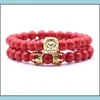 voiture dvr brins de perles 2pcs / set animal roi lion tête rouge turquoise bracelet pierre naturelle couronne couple bracelet ensembles pour hommes bijoux à la main ac dhjje