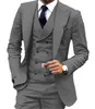 Mäns kostymer grå män passar brudgummen tuxedos groomsman blazer man affär prom terno masculino dräkt homme 3pcs (jacka byxor väst)