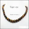 car dvr Beaded Necklaces White 8Mm Natural Turquoise Lava Amethyst Tiger Eye Choker Necklace For Women Men Jewelry Body Chain Drop Delivery P Dh4Bj