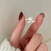 Pearl Ring Sterling Silver Ring for Women 925 Adjustable Open Rings for Teen Girls with Real Round Genuine Freshwater Pearls