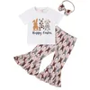 Clothing Sets Easter Little Girls Clothes Kids Print Short Sleeve T-shirt Flare Pants Headband Summer Outfits For Children 1-6Yrs