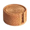 Mats Pads 6Pcs/ Drink Coasters Set For Kungfu Tea Accessories Round Tableware Placemat Dish Rattan Weave Cup Pad Diameter 8Cm 230227