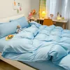 Juegos de sábanas Juego de sábanas sólidas Sábanas planas suaves Funda nórdica Funda de almohada Ropa de cama de poliéster para una sola reina Textiles para el hogar de tamaño completo 230227