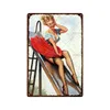 Pin Up Girls Metal Metal Tin Sign Vintage Lady Sexy Lady Tin Plate Plate Passado Retro Retro Metal Wall Stickers Sexy Women Sign Man Cave Club Decoração Decoração de parede Tamanho 30x20 W01