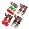 Chien vêtements 4 pièces chaussettes chat chaussures de noël antidérapantes Festival thème tissé protecteur tricot fournitures pour animaux de compagnie pour sol intérieur