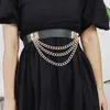 Belts Multilayer Gold Metal Chains Women Belt Black PU Leather Elastic Wide Waist Straps Punk Rivet Belts Suit Decor Dress Waistbands Z0223