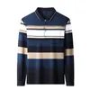 Men's Polos 95% Cotton Polo Shirt for Men Long Sleeve Autumn Casual Clothing Striped Mens Fashion Shirts Korean Style Polo Shirt 230227