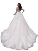 Designer-Brautkleider in A-Linie, durchsichtiger Ausschnitt, 3D-Blumenapplikationen, abgestufte Rüschen, Brautkleider, Sweep-Zug-Brautkleid, maßgeschneiderte arabische Hochzeitskleider in Übergröße
