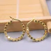 Hoop Earrings Real 18K Yellow Gold Huggie For Women Square Beads 18mm Outer Diameter Circle Stamp Au750