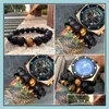 car dvr Beaded Strands Mens Lava Rock Beaded Bracelets Strand Black Volcanic 10Mm Round Essential Oil Diffusion Beads With 1Pcs Natural Gem Dhtno