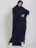 Ethnic Clothing Muslim Women Jilbab Onepiece Prayer Dress Hooded Abaya Smocking Sleeve Islamic Dubai Saudi Black Robe Turkish Modesty 230227