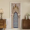 Наклейки на стенах 2 шт/сет мусульманская мечеть Mecca Door Art Straric Sticker Home Decor Гостиная крыльца кожура Бумага 230227