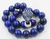 Kedjor lapis lazuli runda 16 mm leopard lås halsband 18 "natur grossistpärlor